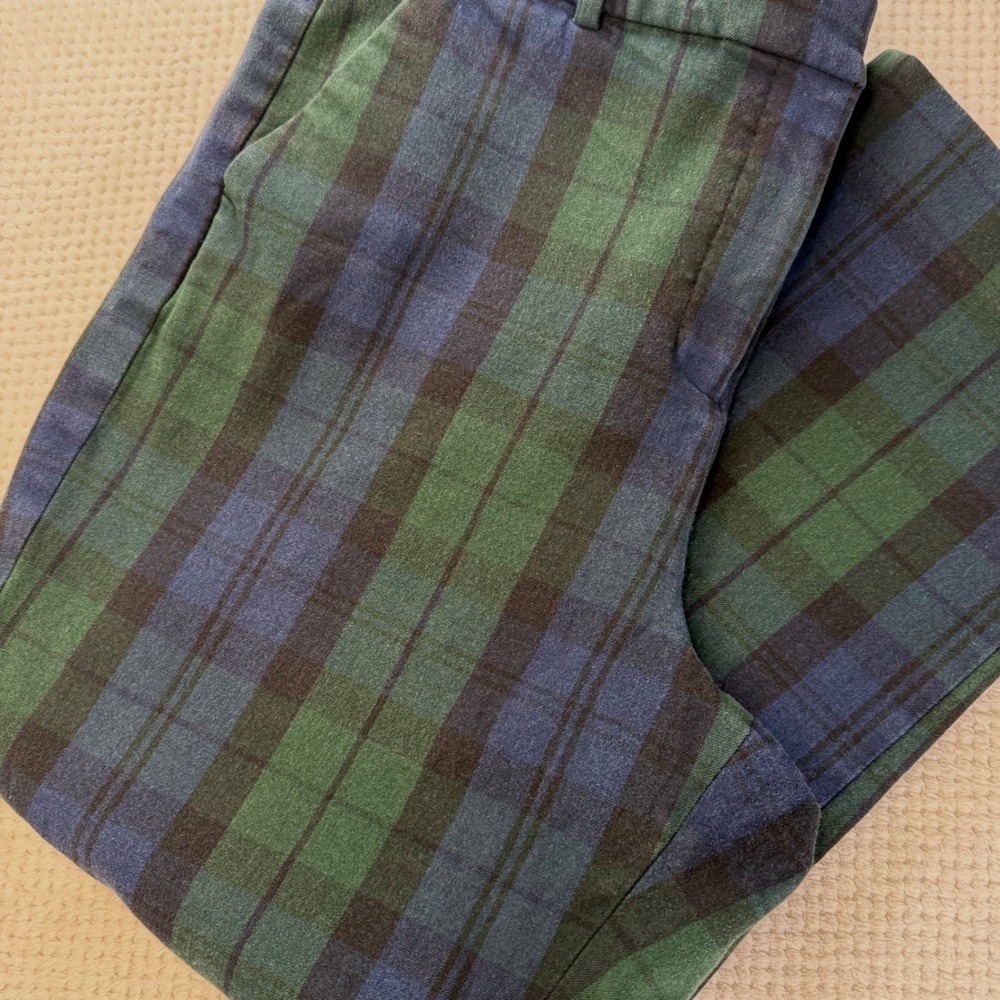 J.Crew Kallie Pant Size 14 Black Watch Plaid Green Navy Straight Leg Trousers